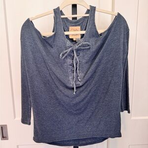 Chaser Blue Cold Shoulder Tie front  Top